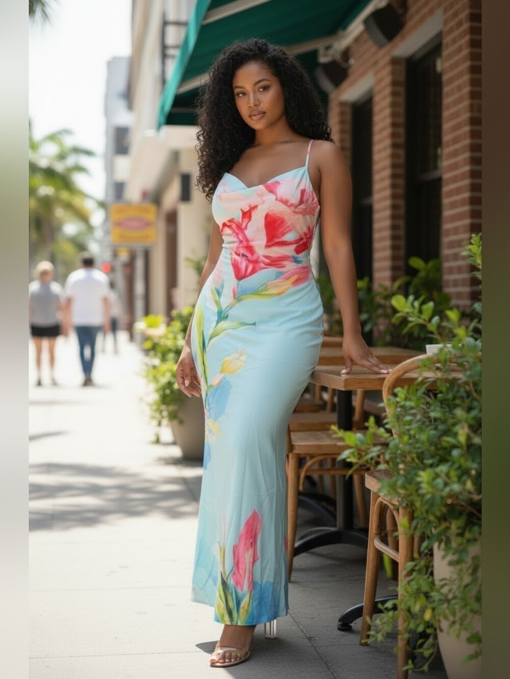 Carolina Mint Floral Cowl Neck Maxi Dress